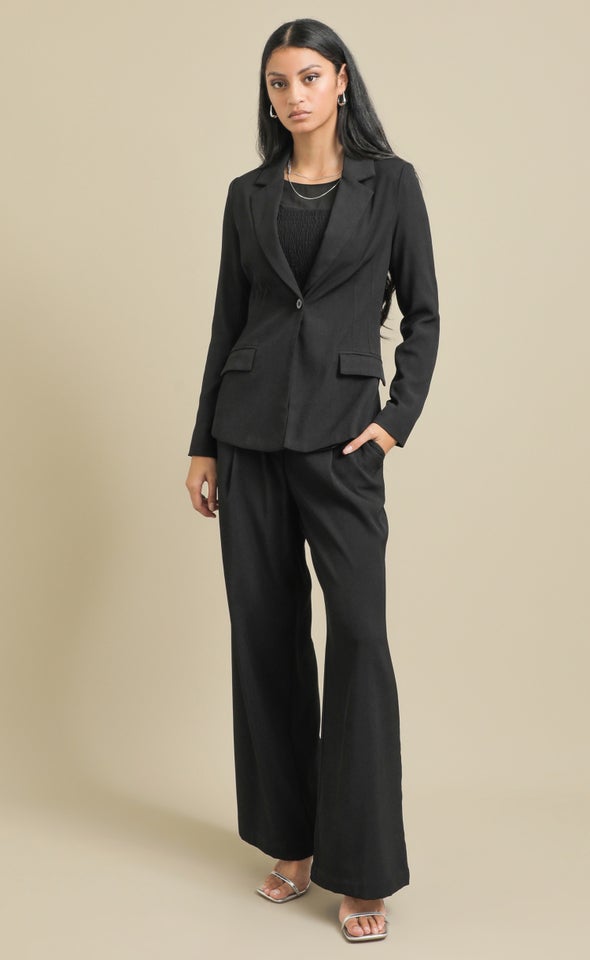 Cinched Waist 1 Button Blazer Black