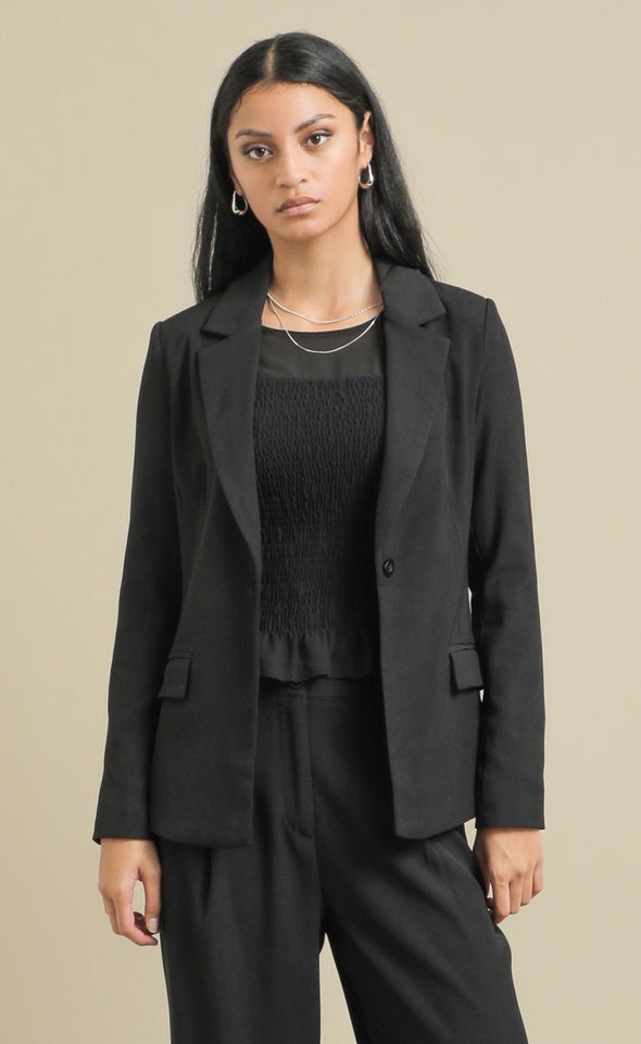 Cinched Waist 1 Button Blazer Black