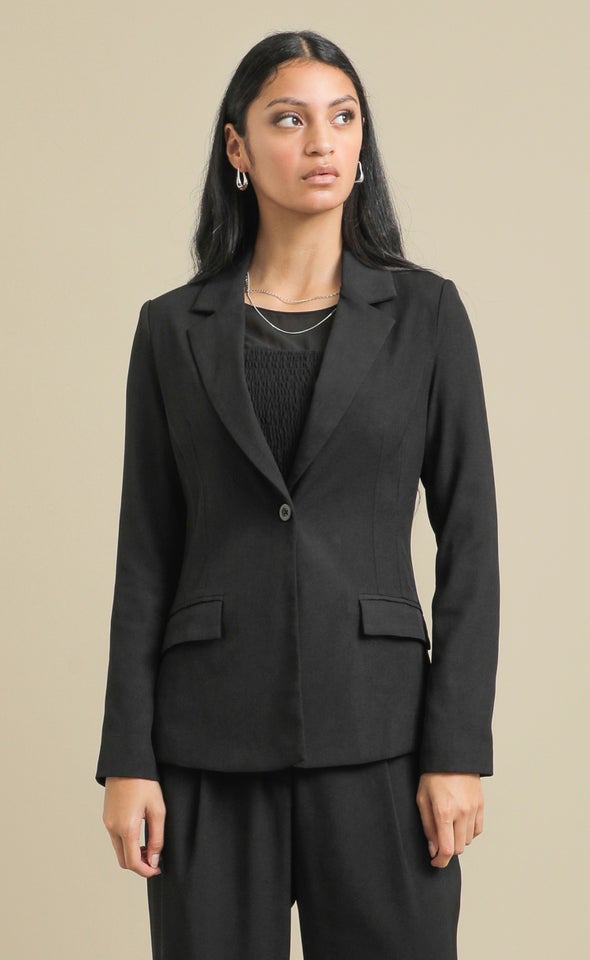 Cinched Waist 1 Button Blazer Black