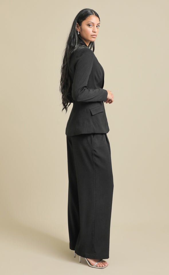 Cinched Waist 1 Button Blazer Black
