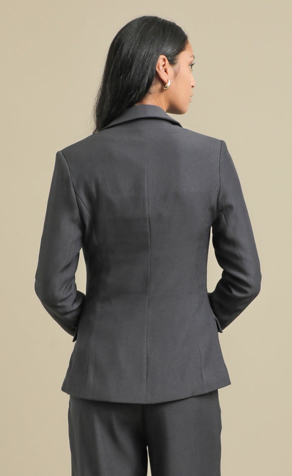 Cinched Waist 1 Button Blazer Charcoal