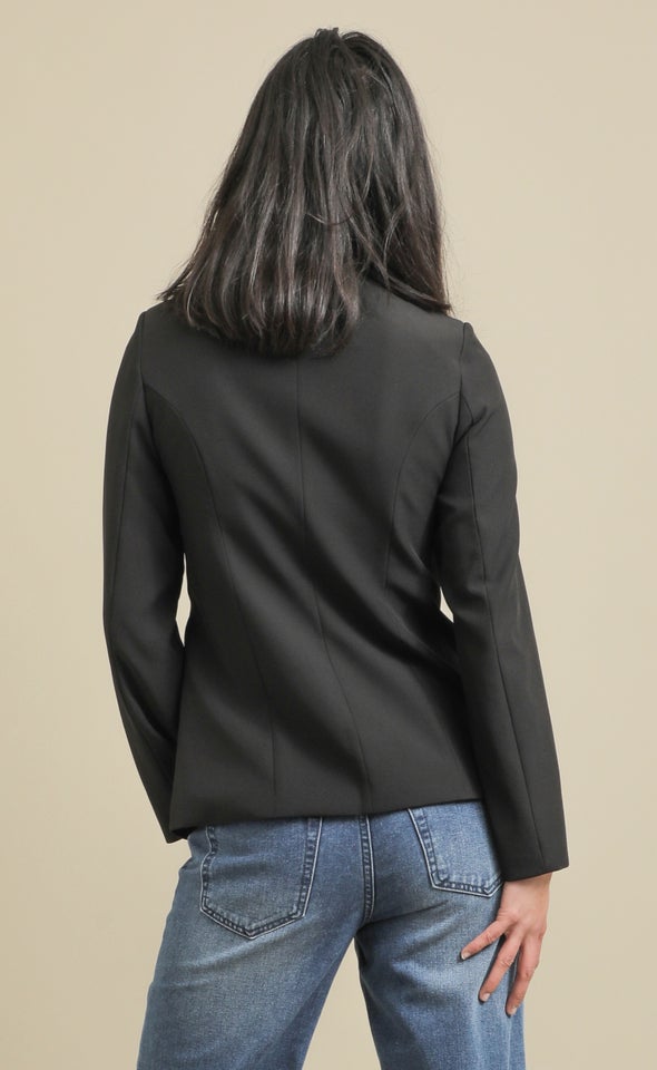 Collarless Mid Button Blazer Black