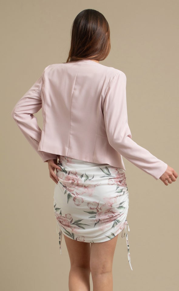 Collarless One Button Blazer Blush