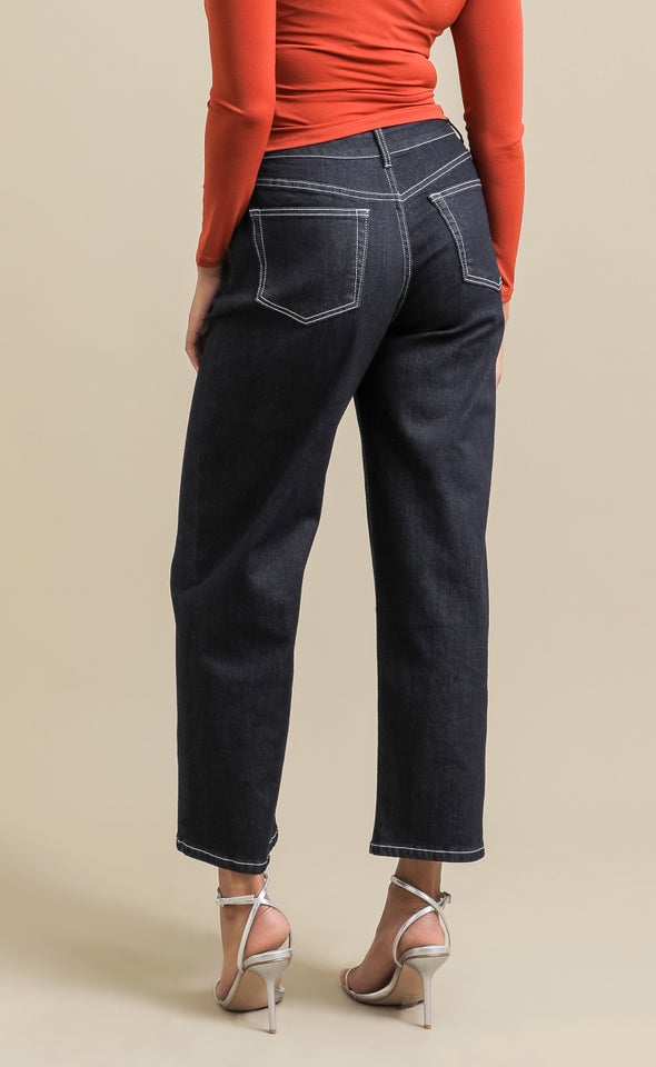 Contrast Stitch Wide Leg Jeans Deep Indigo