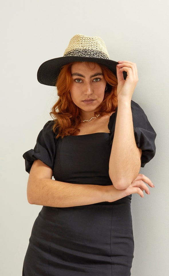 Contrast Straw Hat Natural/black