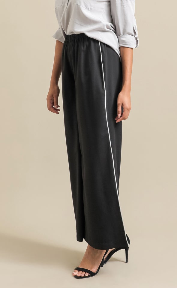 Contrast Trim Wide Leg Pants Black/white