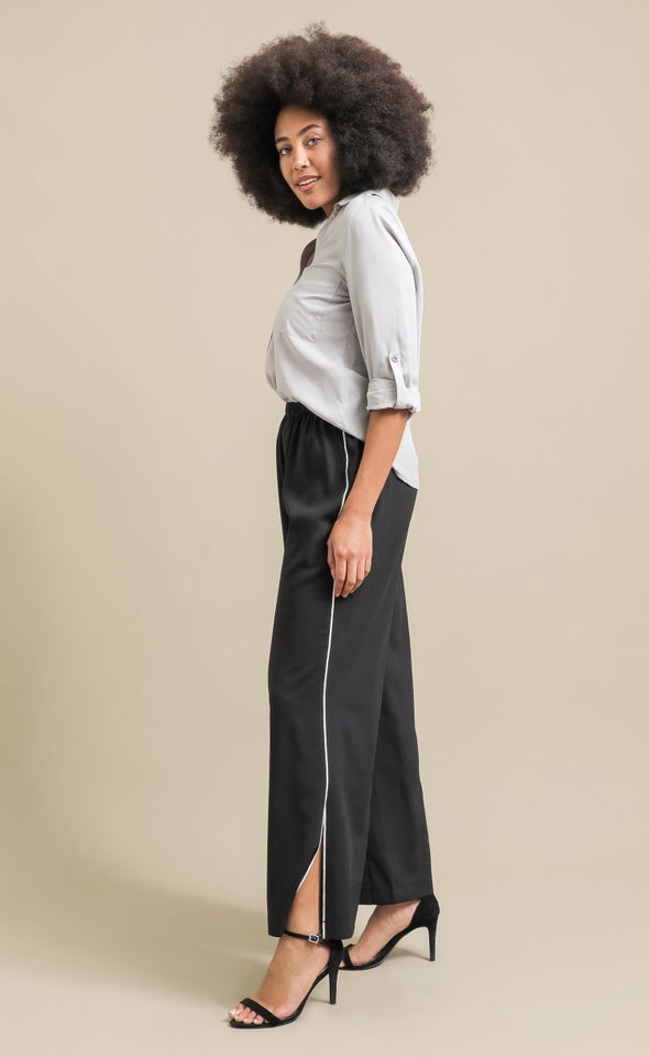 Contrast Trim Wide Leg Pants Black/white
