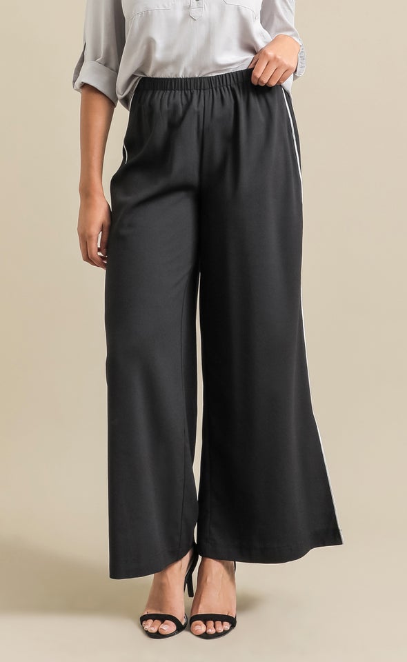 Contrast Trim Wide Leg Pants Black/white