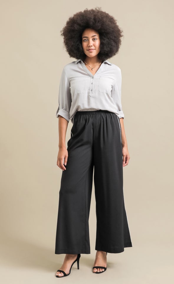Contrast Trim Wide Leg Pants Black/white