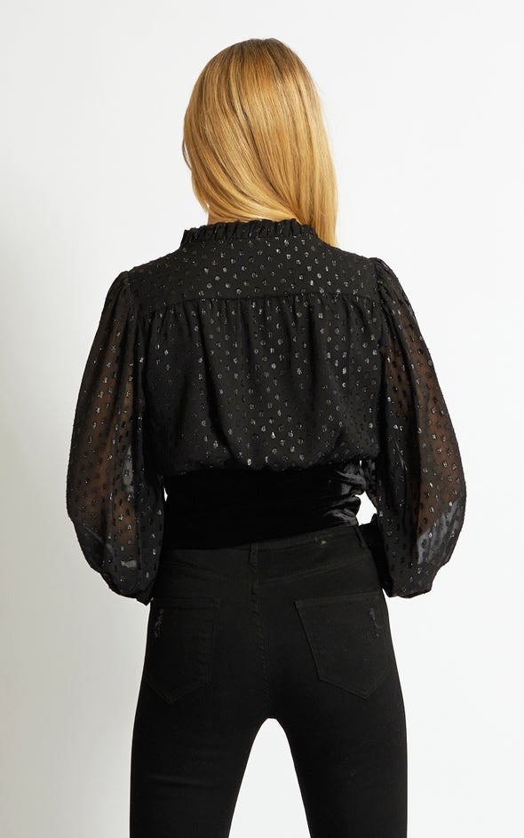 Corset Detail Printed Shirt Black