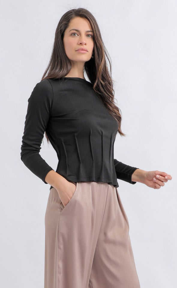 Corset Detail SS Jersey Top Black