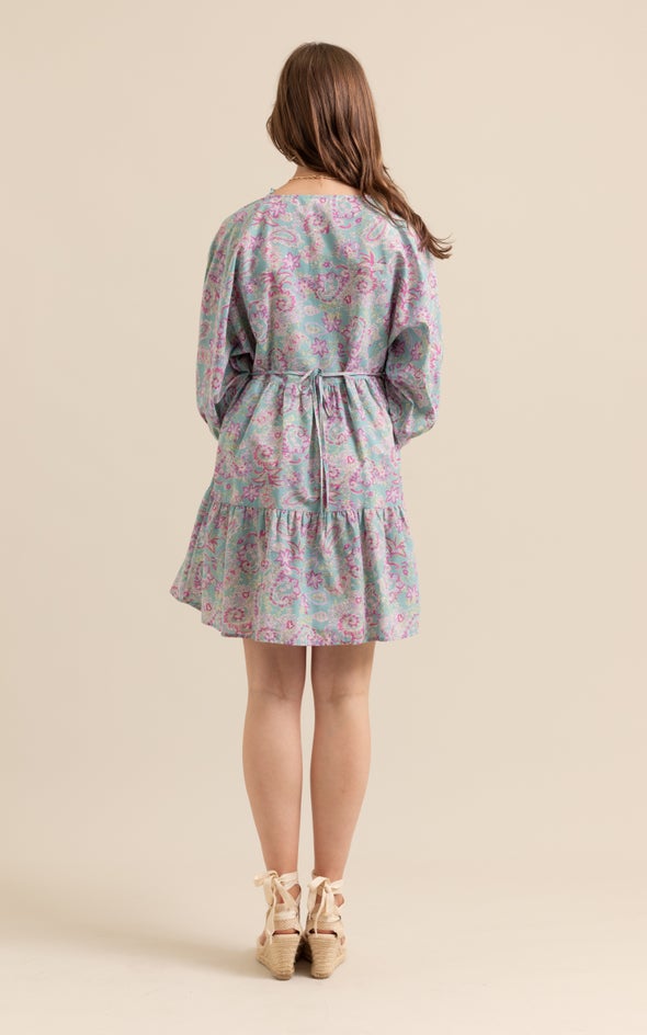 Cotton Poplin Panelled Dress Mint/pink