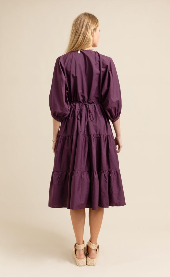 Cotton Poplin Panelled Midi Dress Aubergine