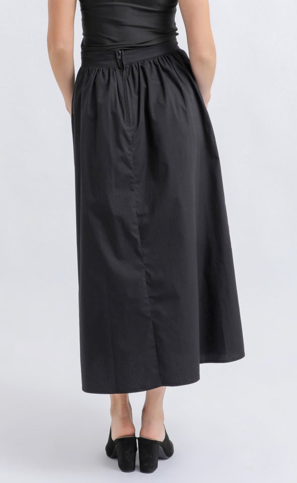Cotton Poplin Pocket Skirt Black