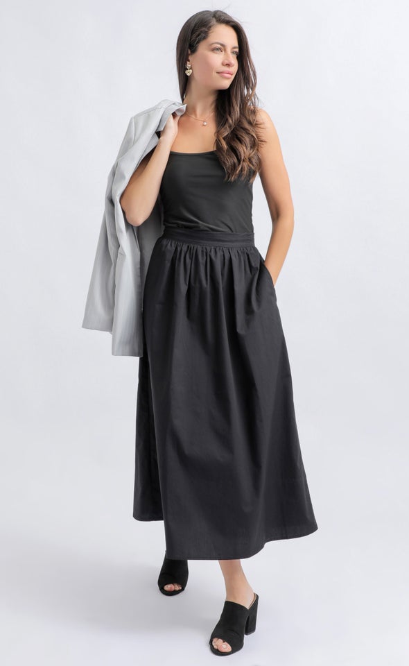 Cotton Poplin Pocket Skirt Black