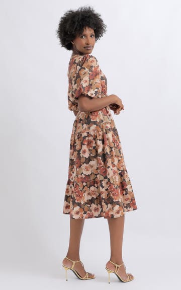Shop our Cotton Poplin Puff Sleeve Dress in Black/brown | Pagani