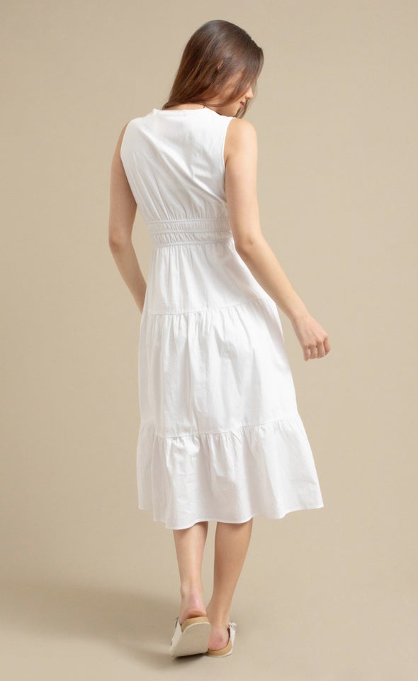 Cotton Poplin Sleeveless Dress Cream