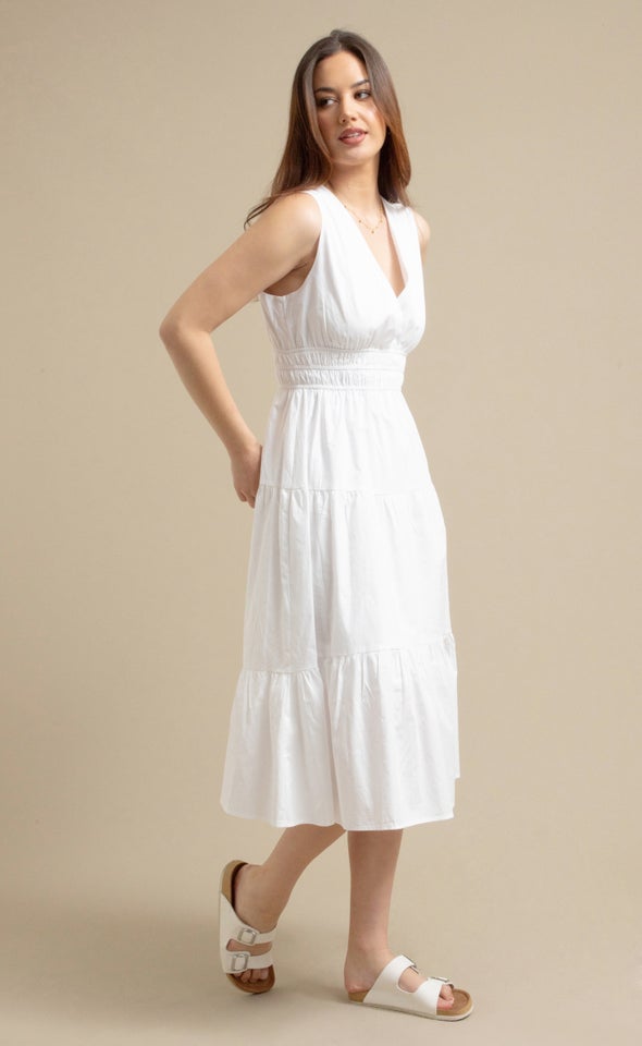 Cotton Poplin Sleeveless Dress Cream