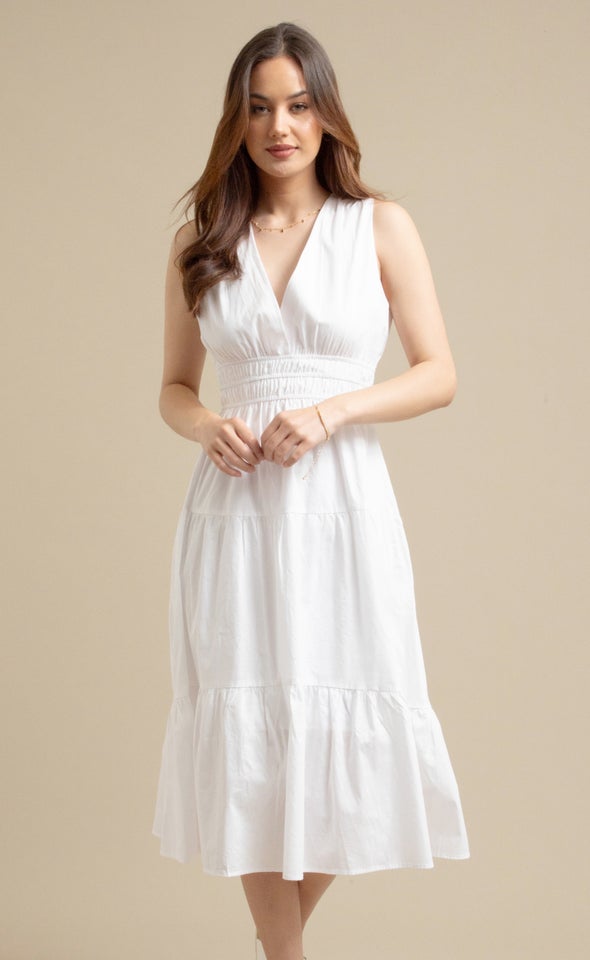 Cotton Poplin Sleeveless Dress Cream