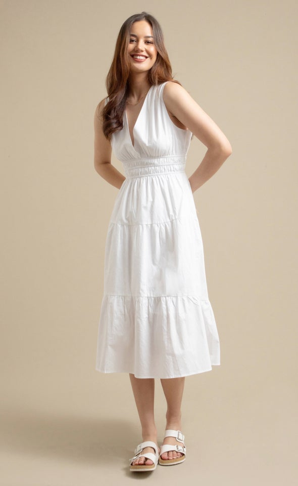 Cotton Poplin Sleeveless Dress Cream