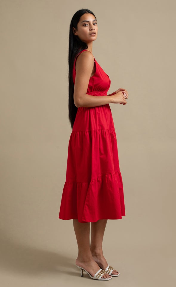Cotton Poplin Sleeveless Dress Red