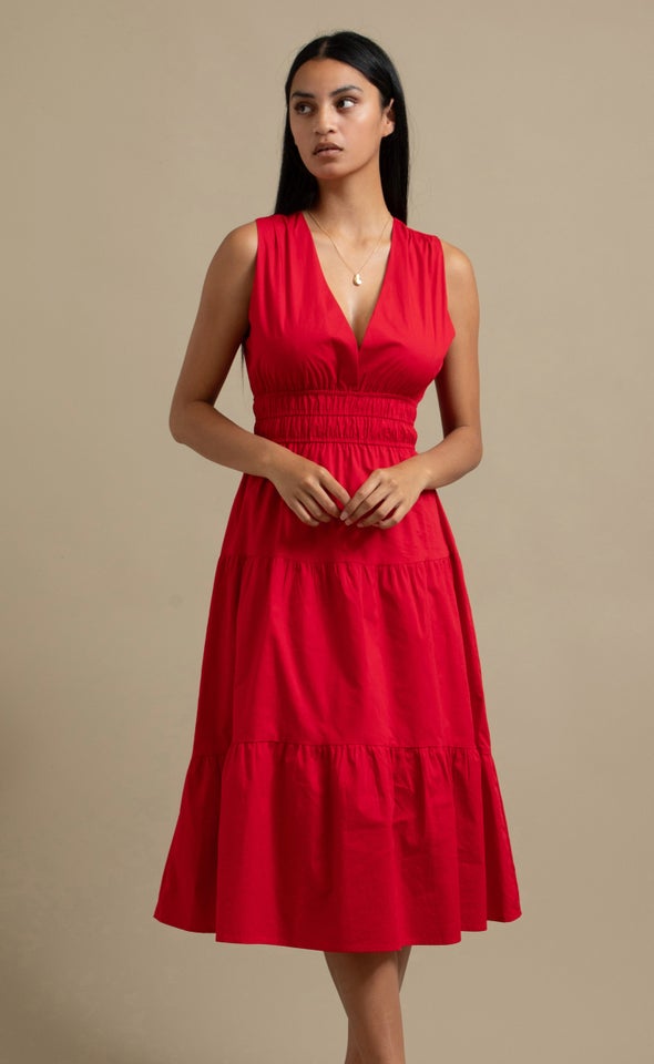 Cotton Poplin Sleeveless Dress Red