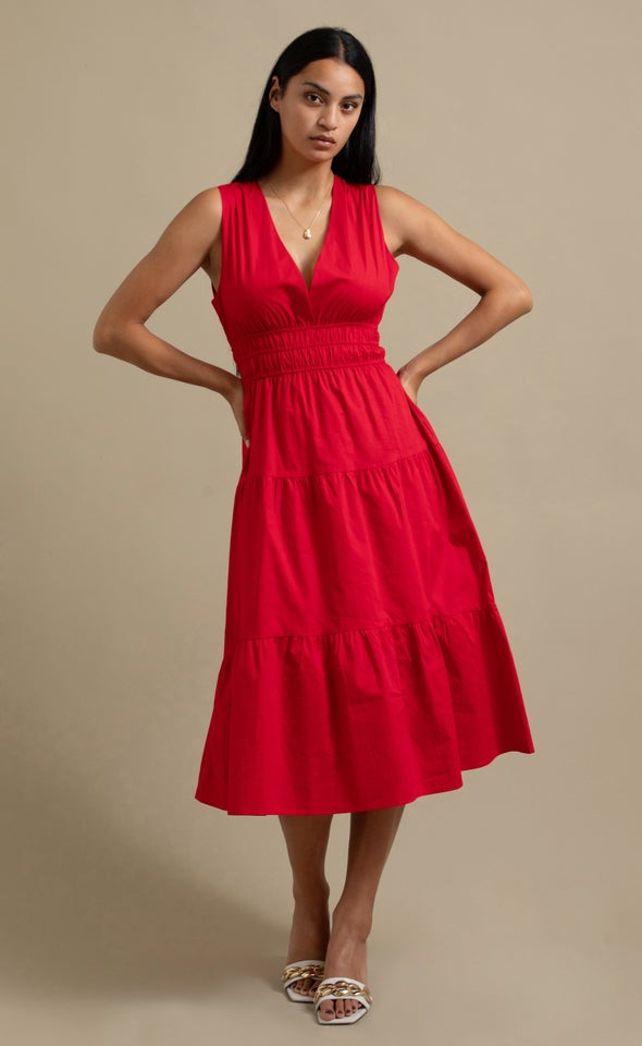 Cotton Poplin Sleeveless Dress Red