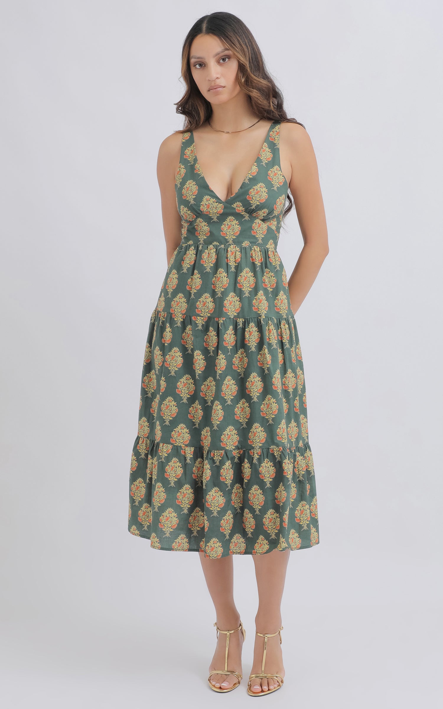 knee length dresses for ladies March 11 Black Linen Dress/Green, March 11 main image 0