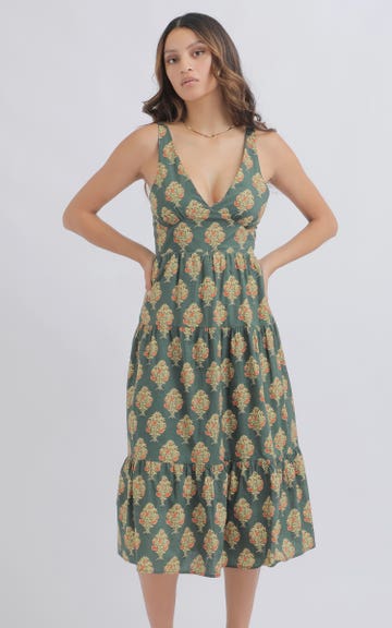 green emerald velvet dress Esmeralda Poplin Midi Dress – Happily Style•ish