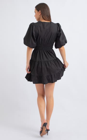 princess polly baby blue dress Nobody's Child Petite Tara puff sleeve tailored mini dress in black