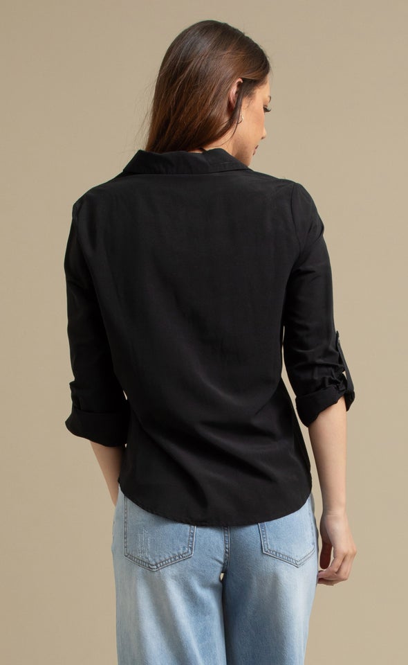 Cotton Roll Sleeve Shirt Black