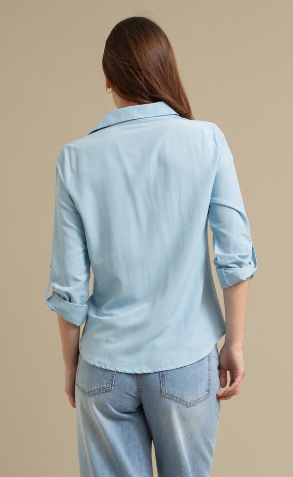 Cotton Roll Sleeve Shirt Sky Blue