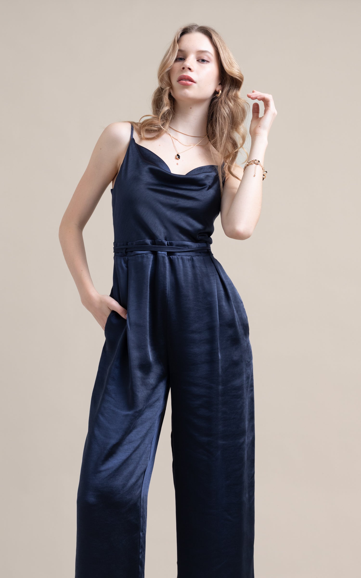 Cowl Neck Wide Leg Jumpsuit Pagani