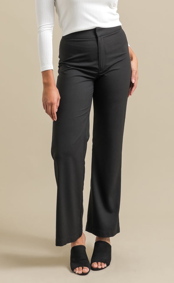 Crepe Suiting High Waist Pants Black