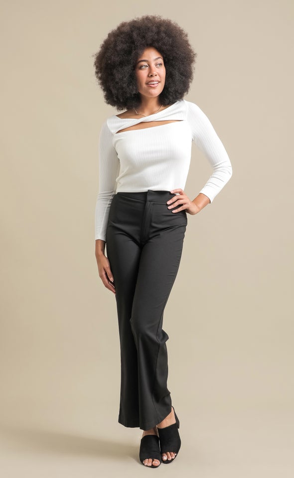 Crepe Suiting High Waist Pants Black