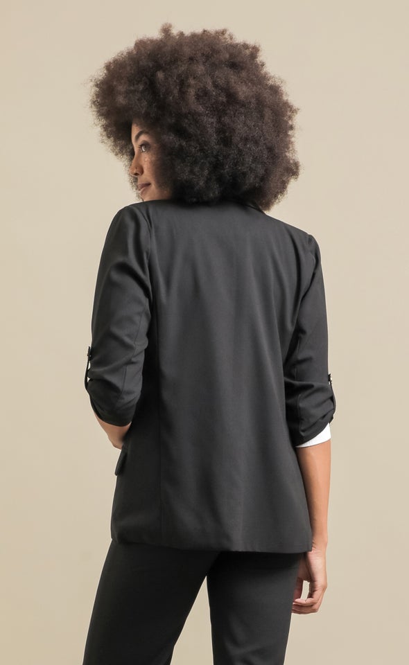 Crepe Suiting Roll Sleeve Blazer Black