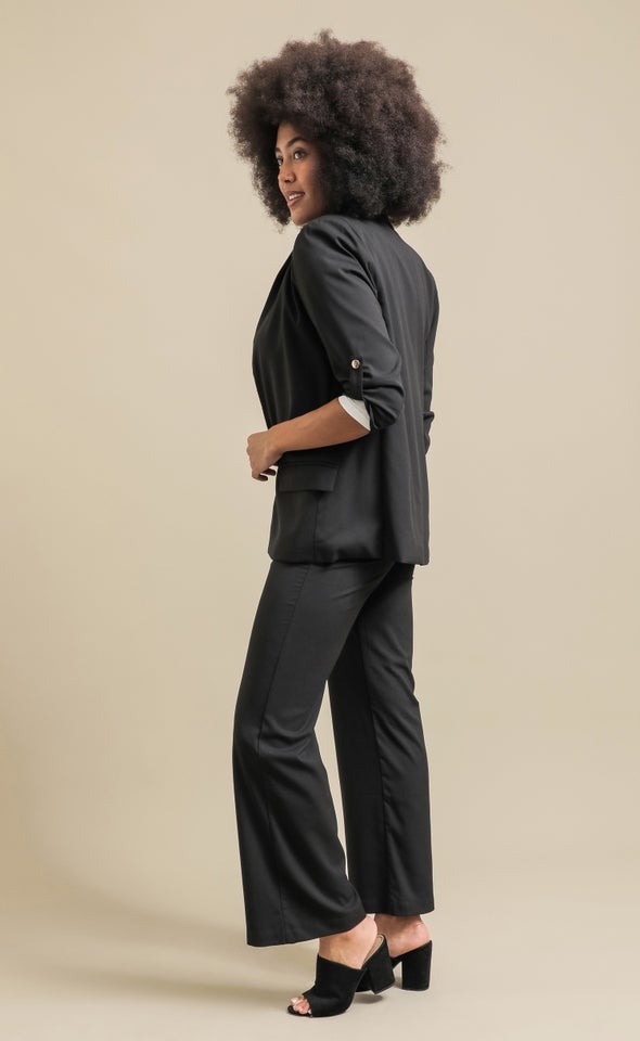 Crepe Suiting Roll Sleeve Blazer Black