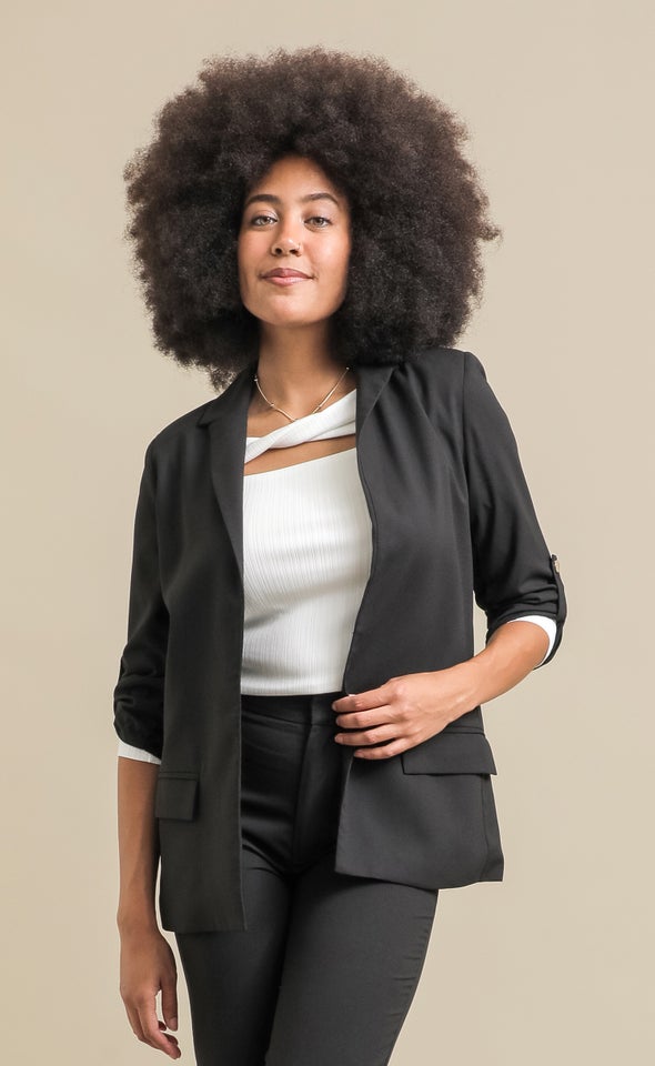 Crepe Suiting Roll Sleeve Blazer Black