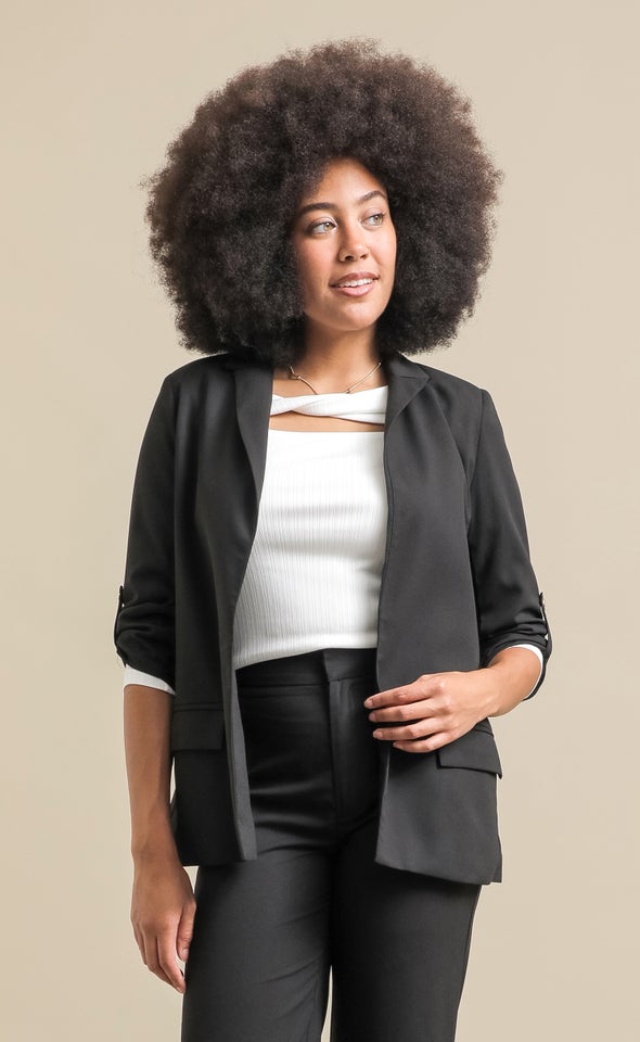 Crepe Suiting Roll Sleeve Blazer Black