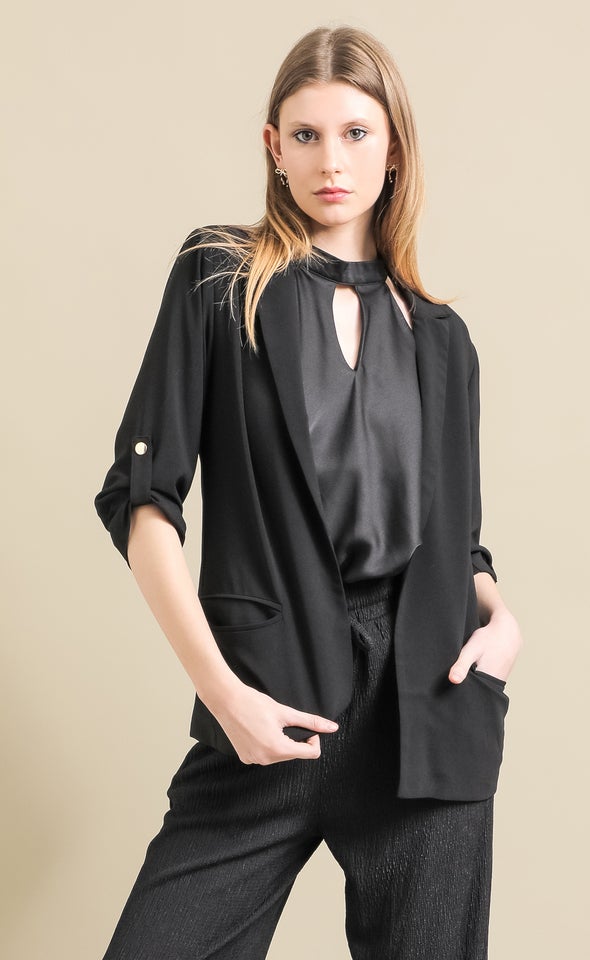Crepe Suiting Roll Sleeve Blazer