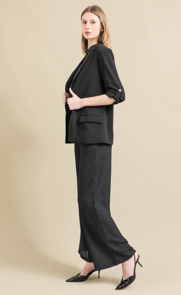 Crepe Suiting Roll Sleeve Blazer Black