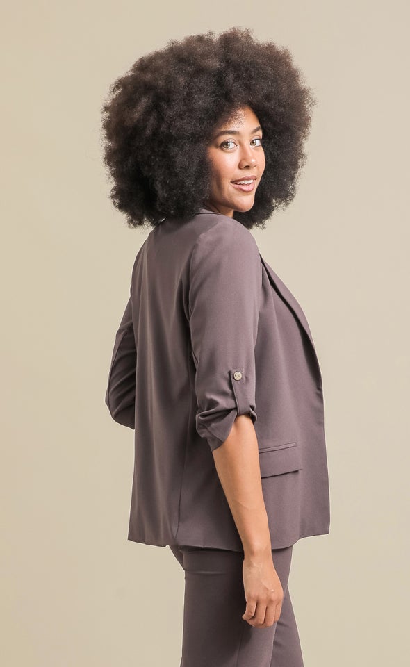 Crepe Suiting Roll Sleeve Blazer Cocoa