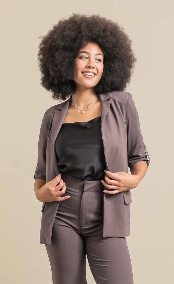 Crepe Suiting Roll Sleeve Blazer Cocoa