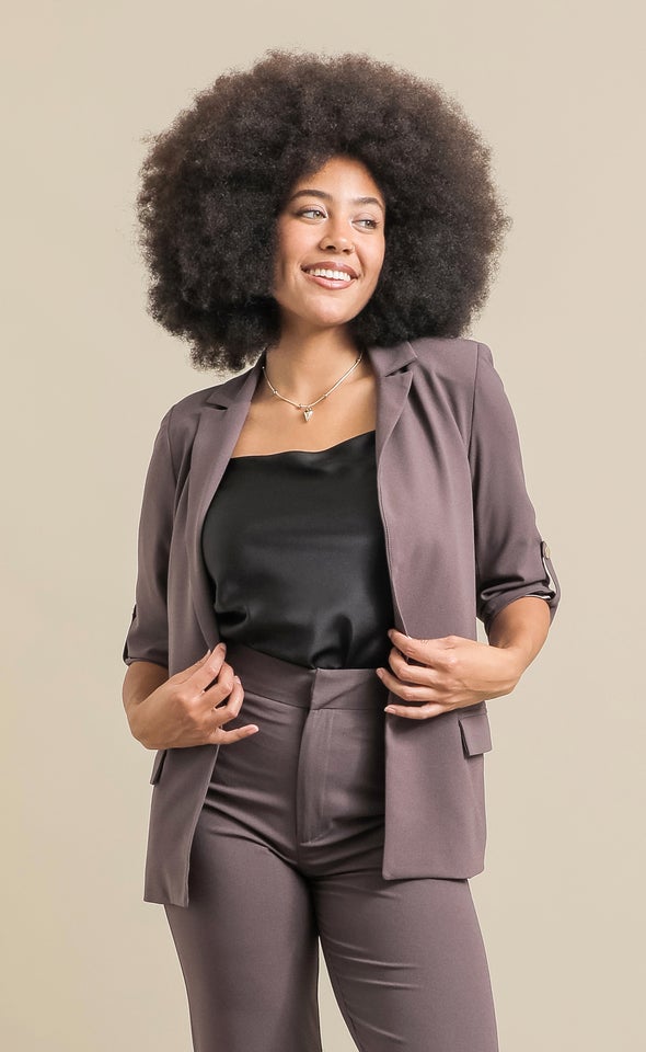 Crepe Suiting Roll Sleeve Blazer