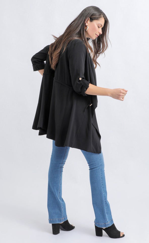 Crepe Suiting Waterfall Jacket Black