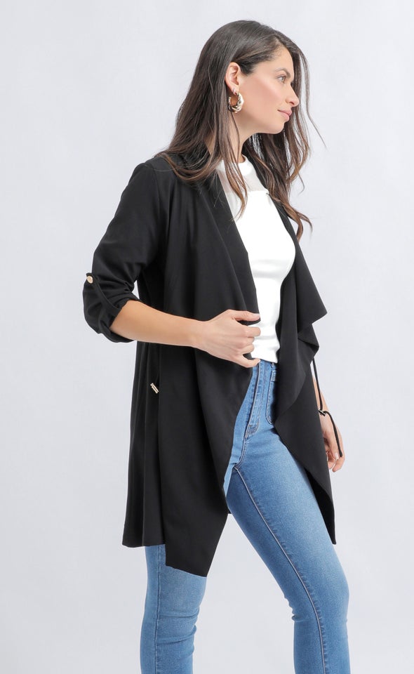 Crepe Suiting Waterfall Jacket Black