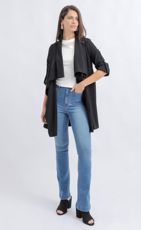 Crepe Suiting Waterfall Jacket Black