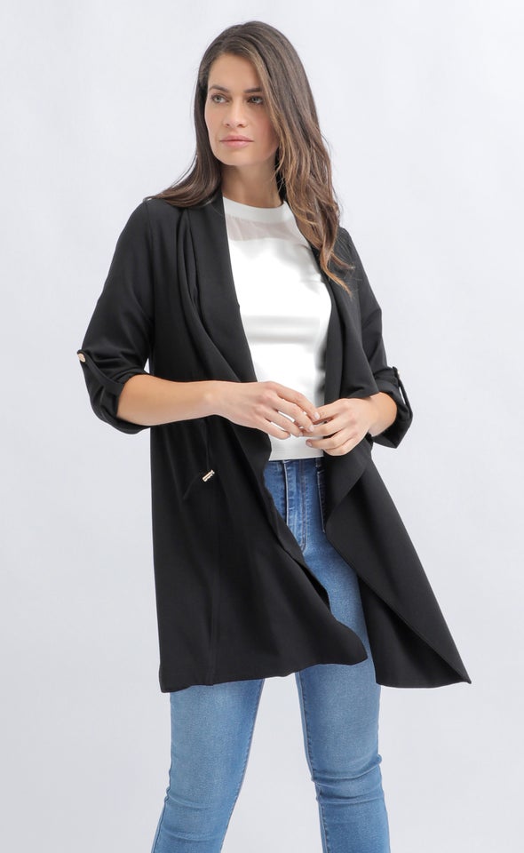 Crepe Suiting Waterfall Jacket Black