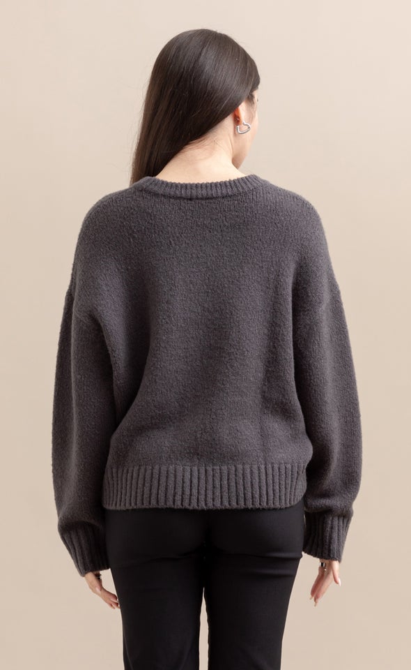 Crew Neck Long Sleeve Sweater Charcoal