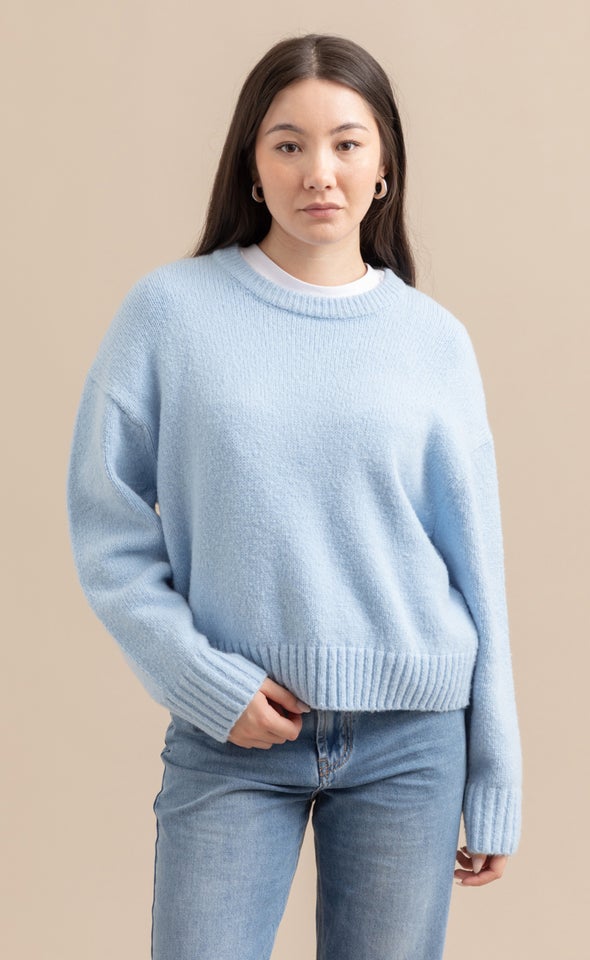 Crew Neck Long Sleeve Sweater Icy Blue